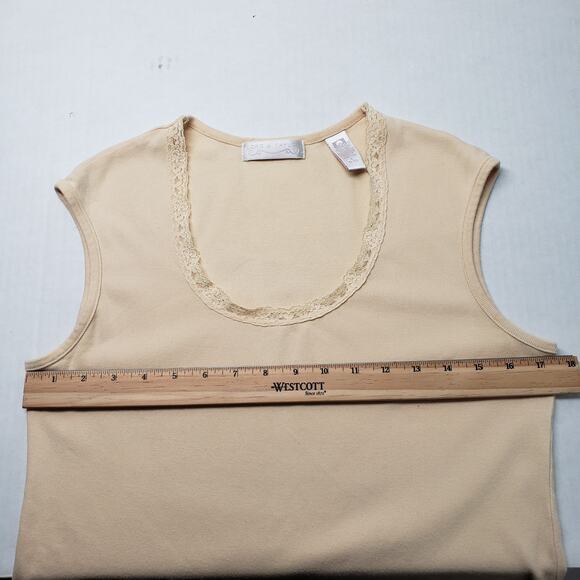 Vintage Lord and Taylor Sleeveless Top Womens Large Beige Lace Pima Cotton Y2K - Picture 5 of 12